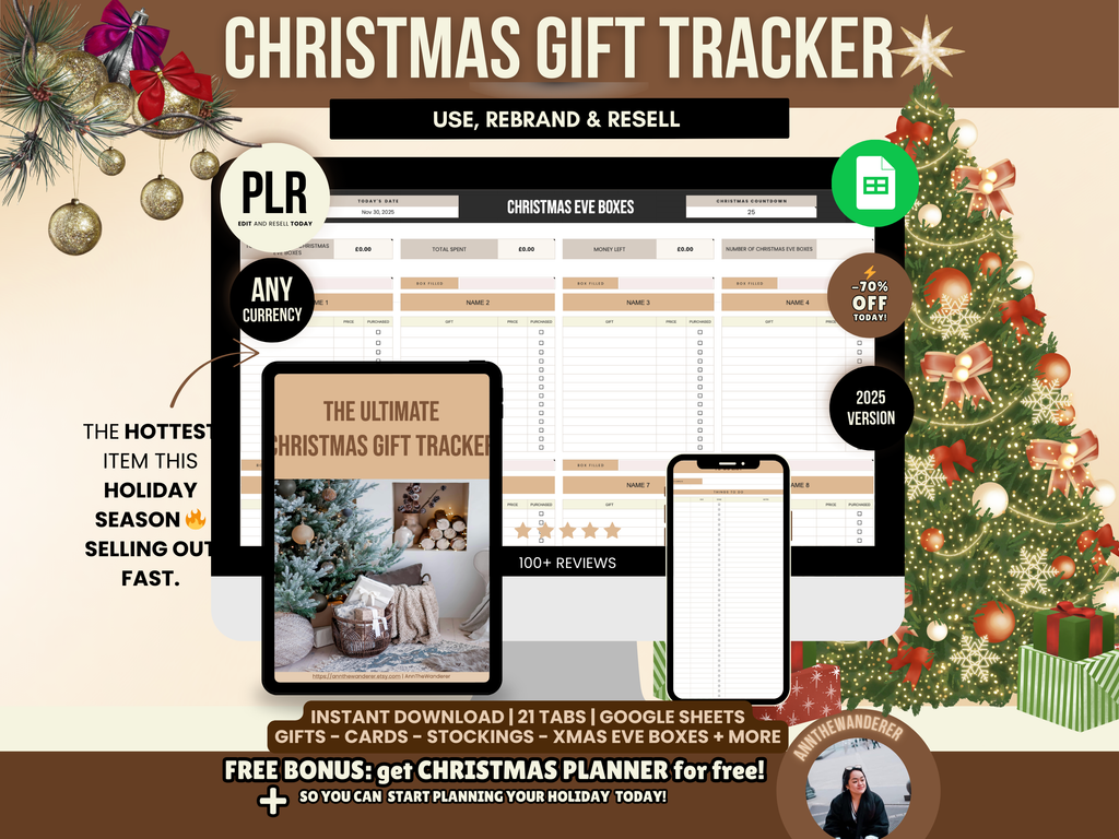 PLR Christmas Gift Tracker Google Sheets Template with Resell Rights