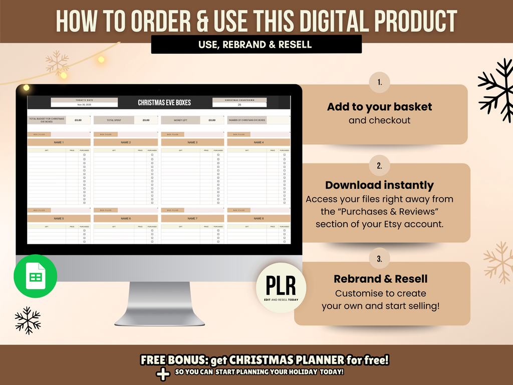PLR Christmas Gift Tracker Google Sheets Template with Resell Rights