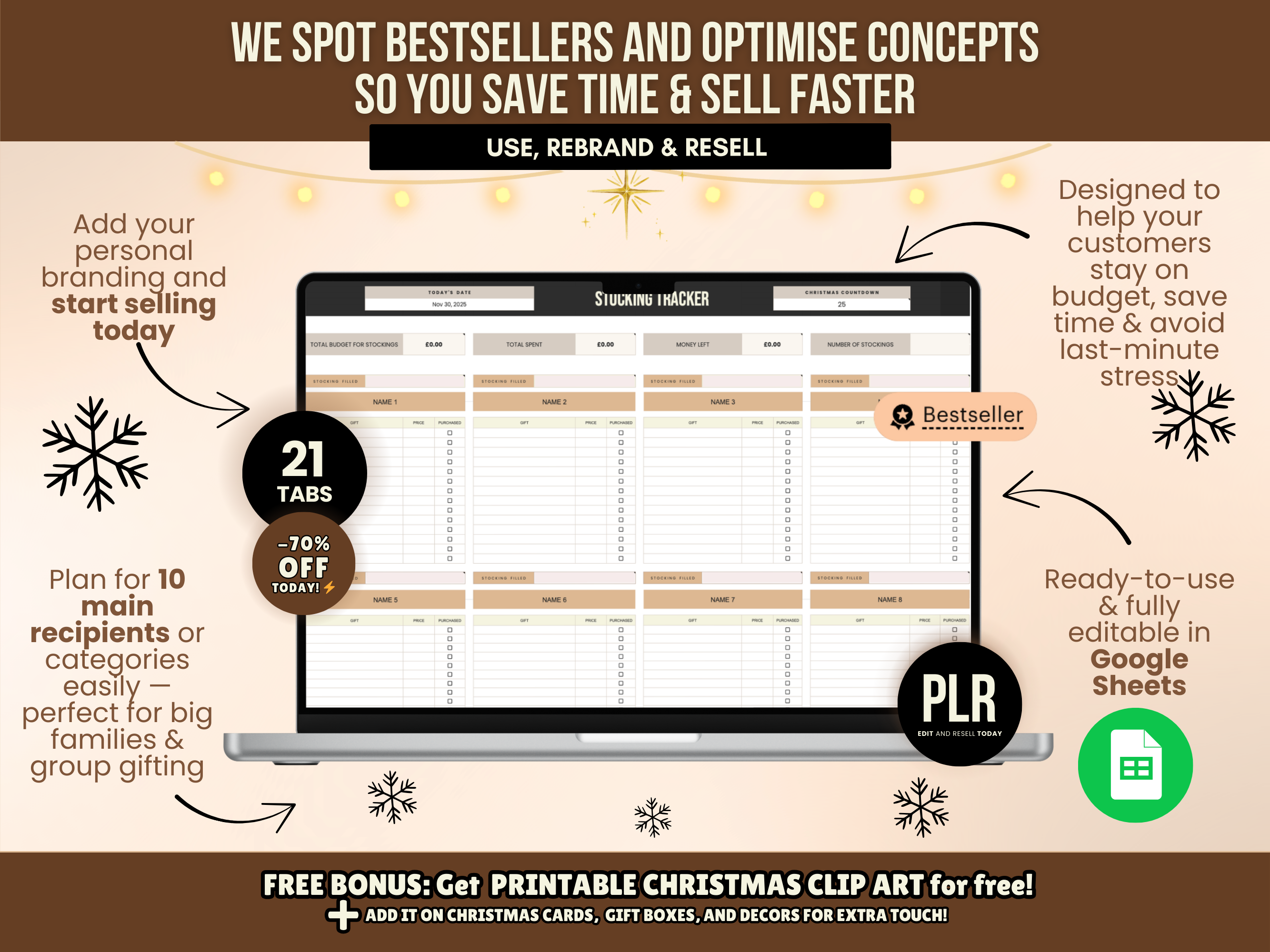 PLR Christmas Gift Tracker Google Sheets Template with Resell Rights