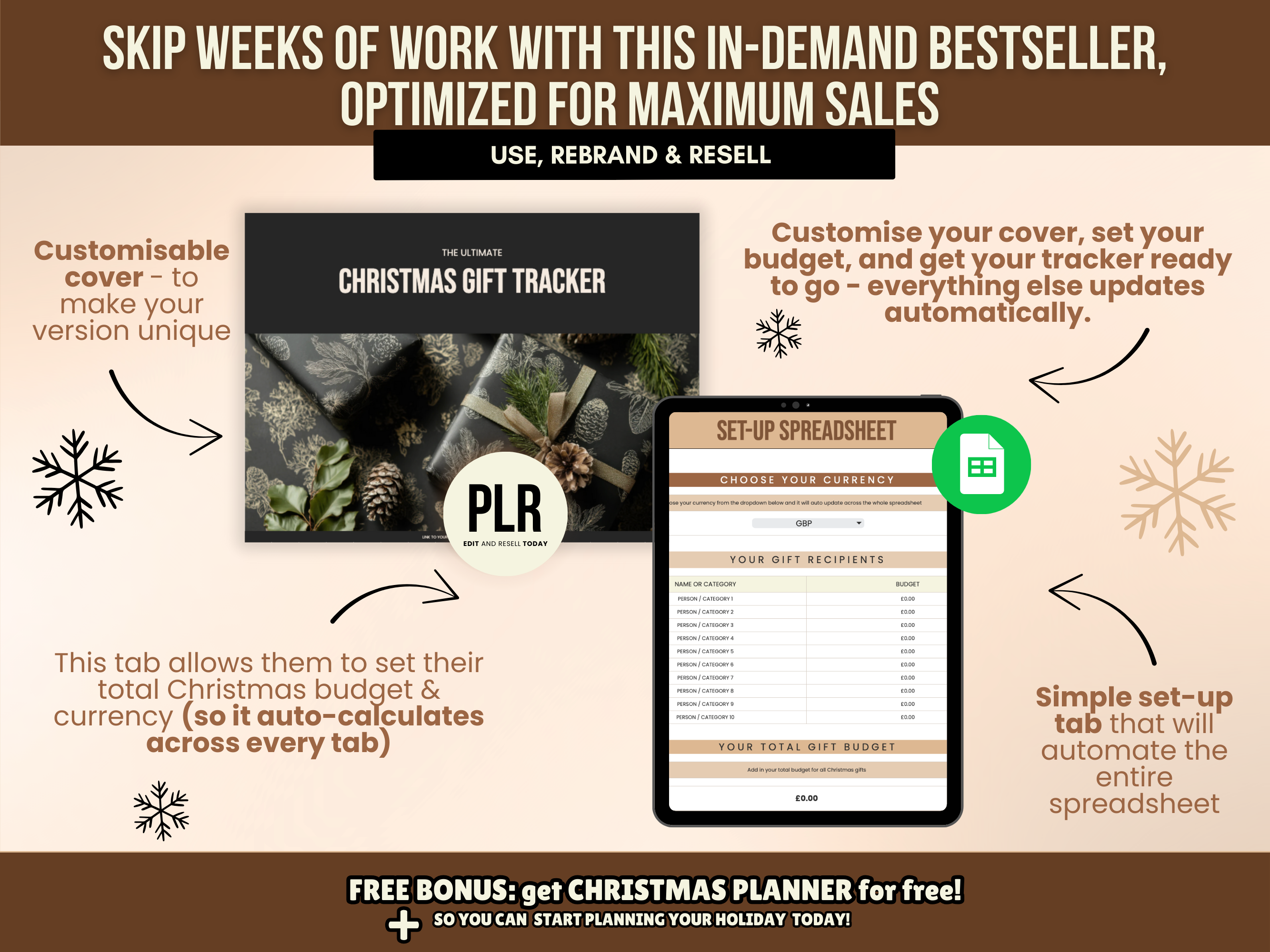 PLR Christmas Gift Tracker Google Sheets Template with Resell Rights
