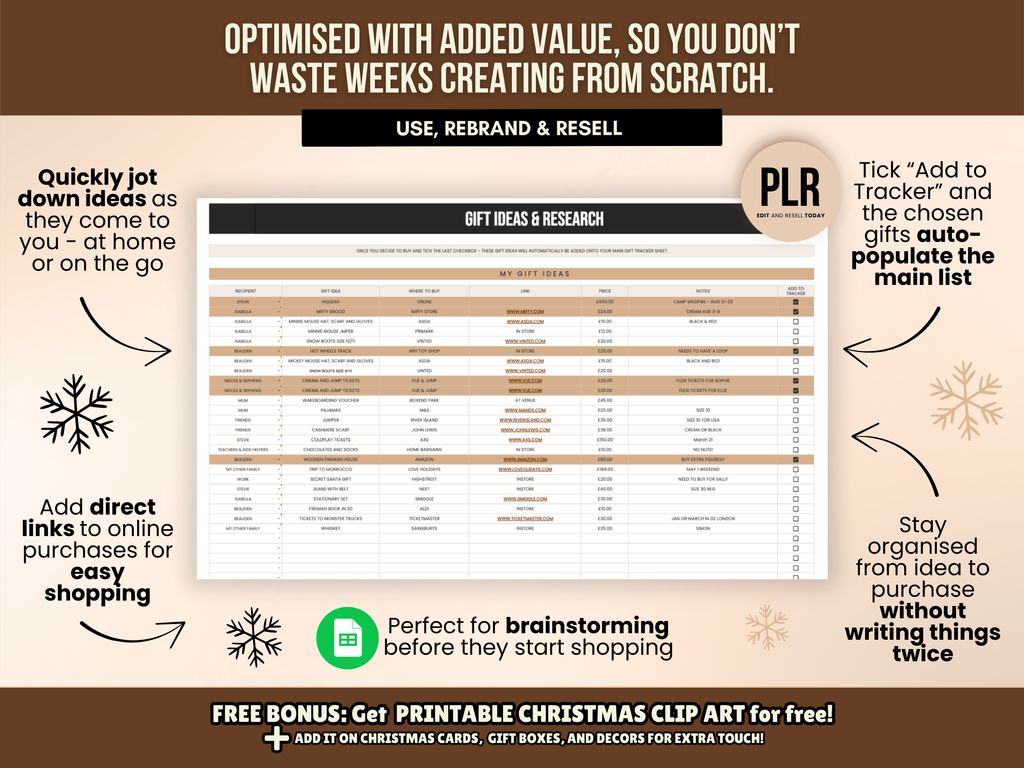 PLR Christmas Gift Tracker Google Sheets Template with Resell Rights