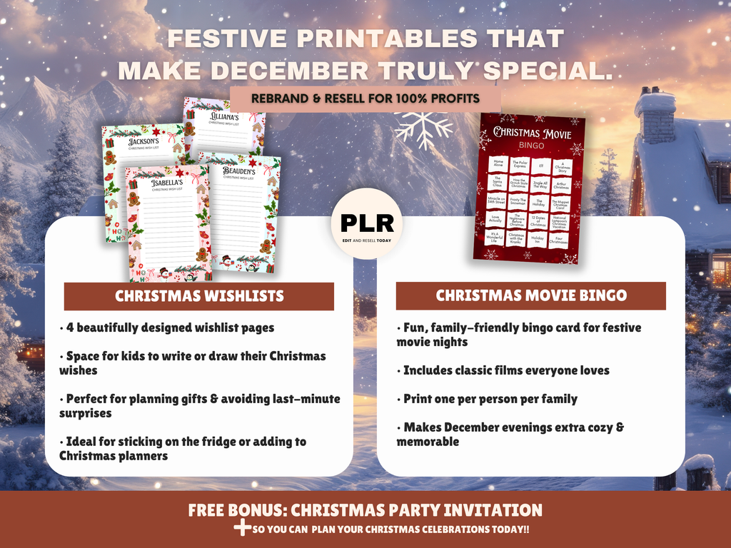 Family Christmas Activity Bundle Printable Templates PLR