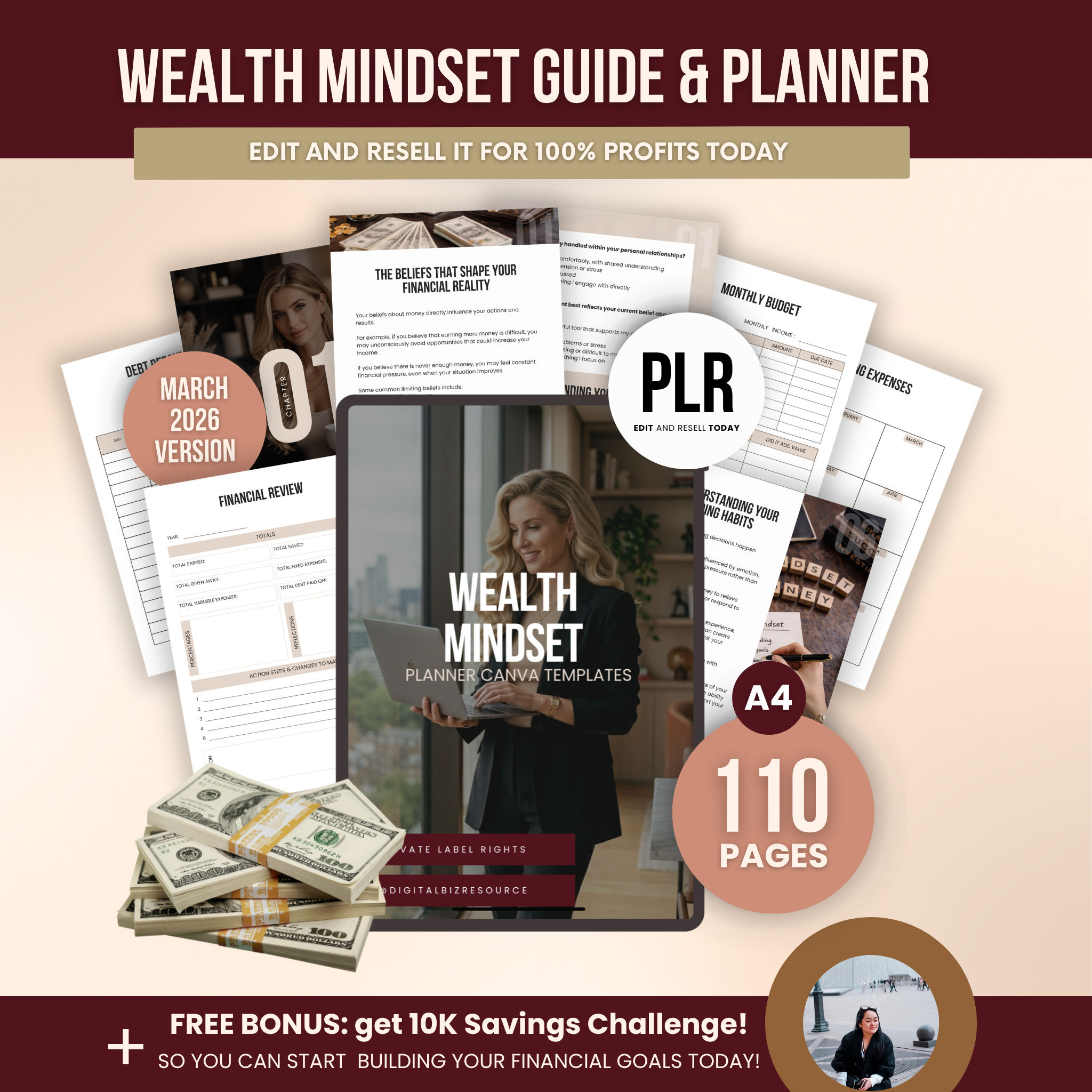 Wealth Mindset Planner Canva Templates With PLR Rights