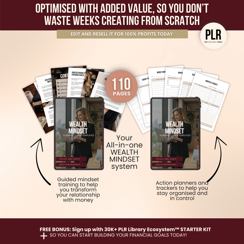Wealth Mindset Planner Canva Templates With PLR Rights