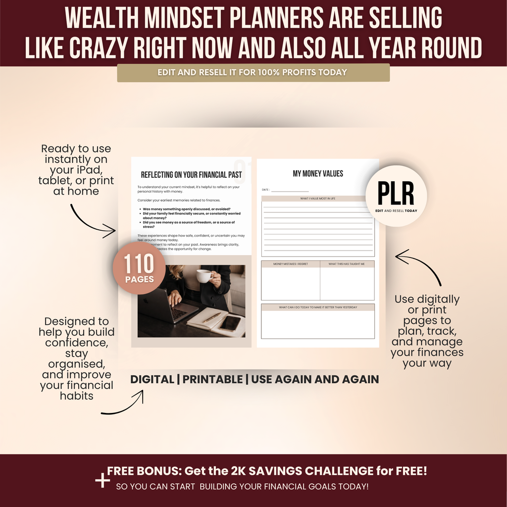 Wealth Mindset Planner Canva Templates With PLR Rights