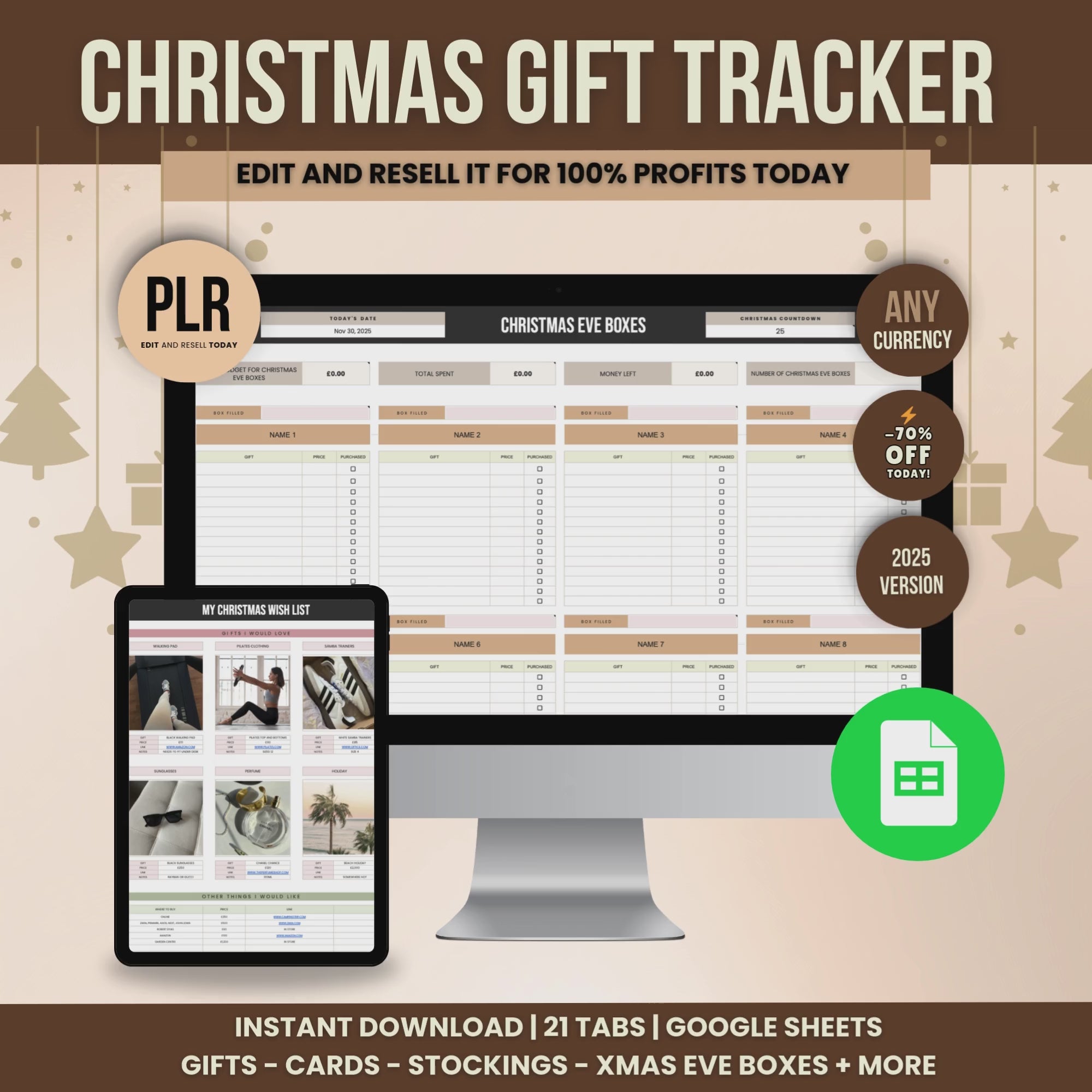 PLR Christmas Gift Tracker Google Sheets Template with Resell Rights